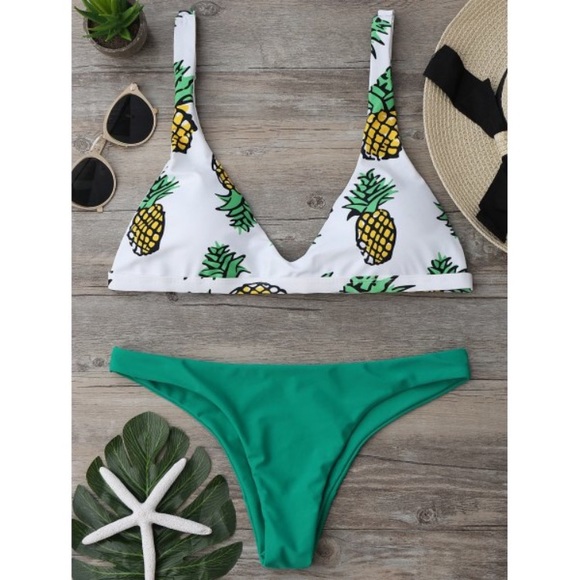 Other - High cut pineapple bikini set green